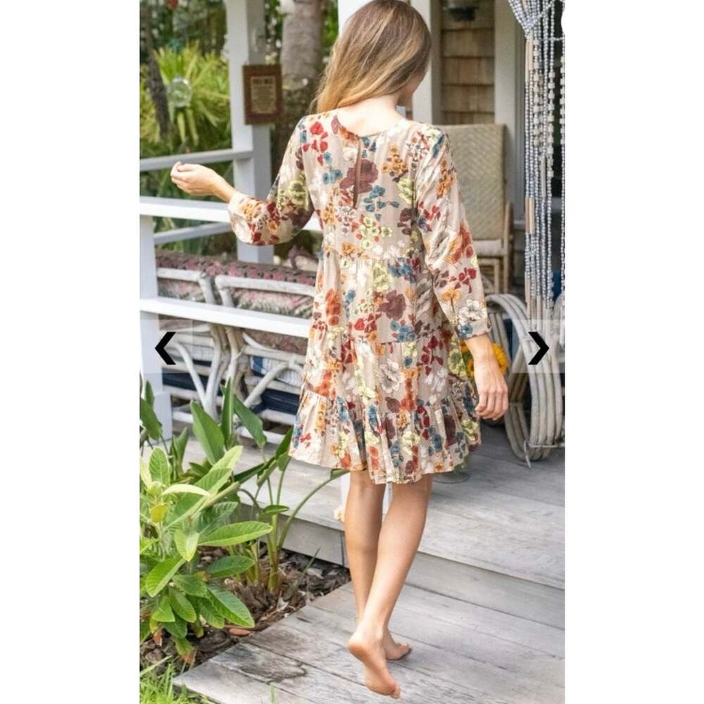 Natural Life Heidi Floral Mini Dress Size Small Boho Tiered Rayon Cotton - Picture 7 of 11
